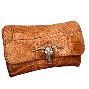 Ralph Lauren ~ Collection 2011 Alligator Patchwork Steer/Bull Head Clutch Purse